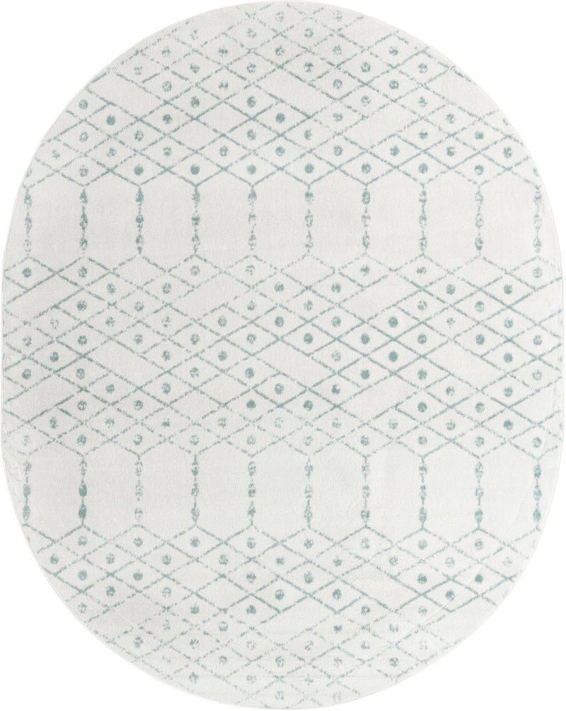 Marrakesh Lattice Collection Area Rug - Casablanca (Ivory Aqua) Oval Ivory Aqua  lifestyle 26