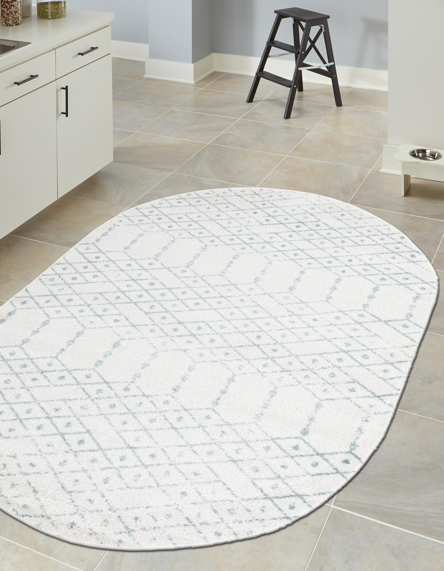 Marrakesh Lattice Collection Area Rug - Casablanca (Ivory Aqua)