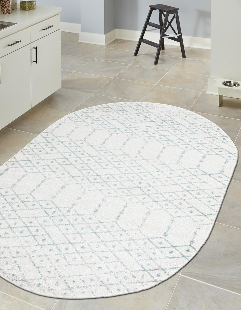 Marrakesh Lattice Collection Area Rug - Casablanca (Ivory Aqua) Oval Ivory Aqua  lifestyle 31