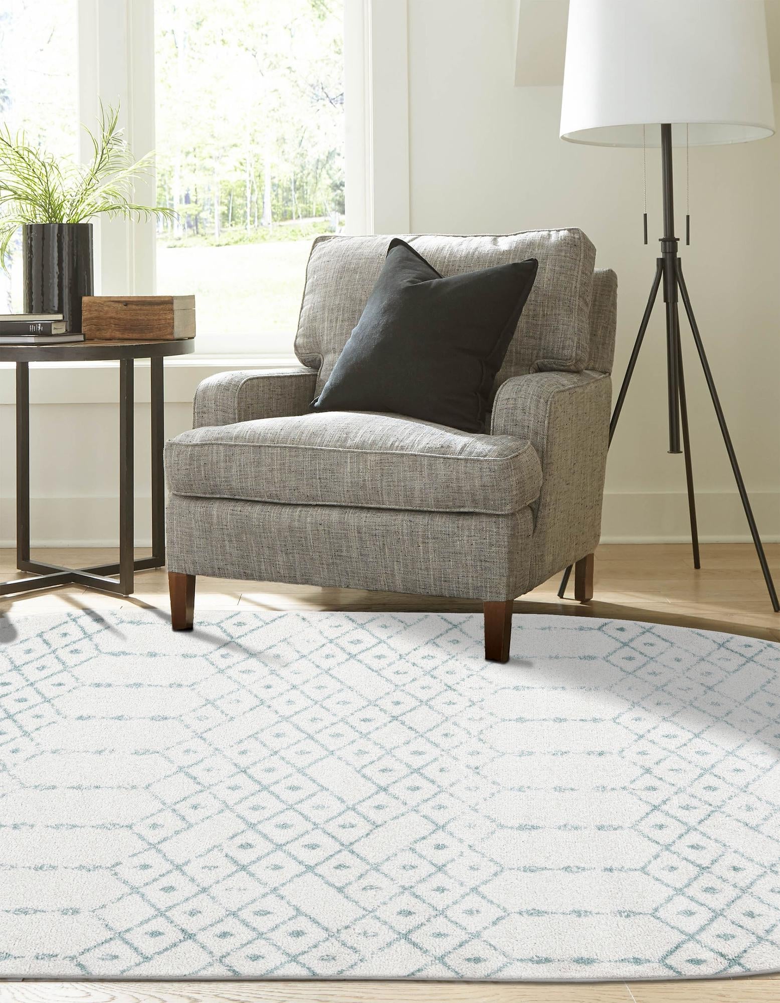 Marrakesh Lattice Collection Area Rug - Casablanca (Ivory Aqua)