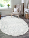 Marrakesh Lattice Collection Area Rug - Casablanca (Ivory Aqua) Oval Ivory Aqua  lifestyle 40