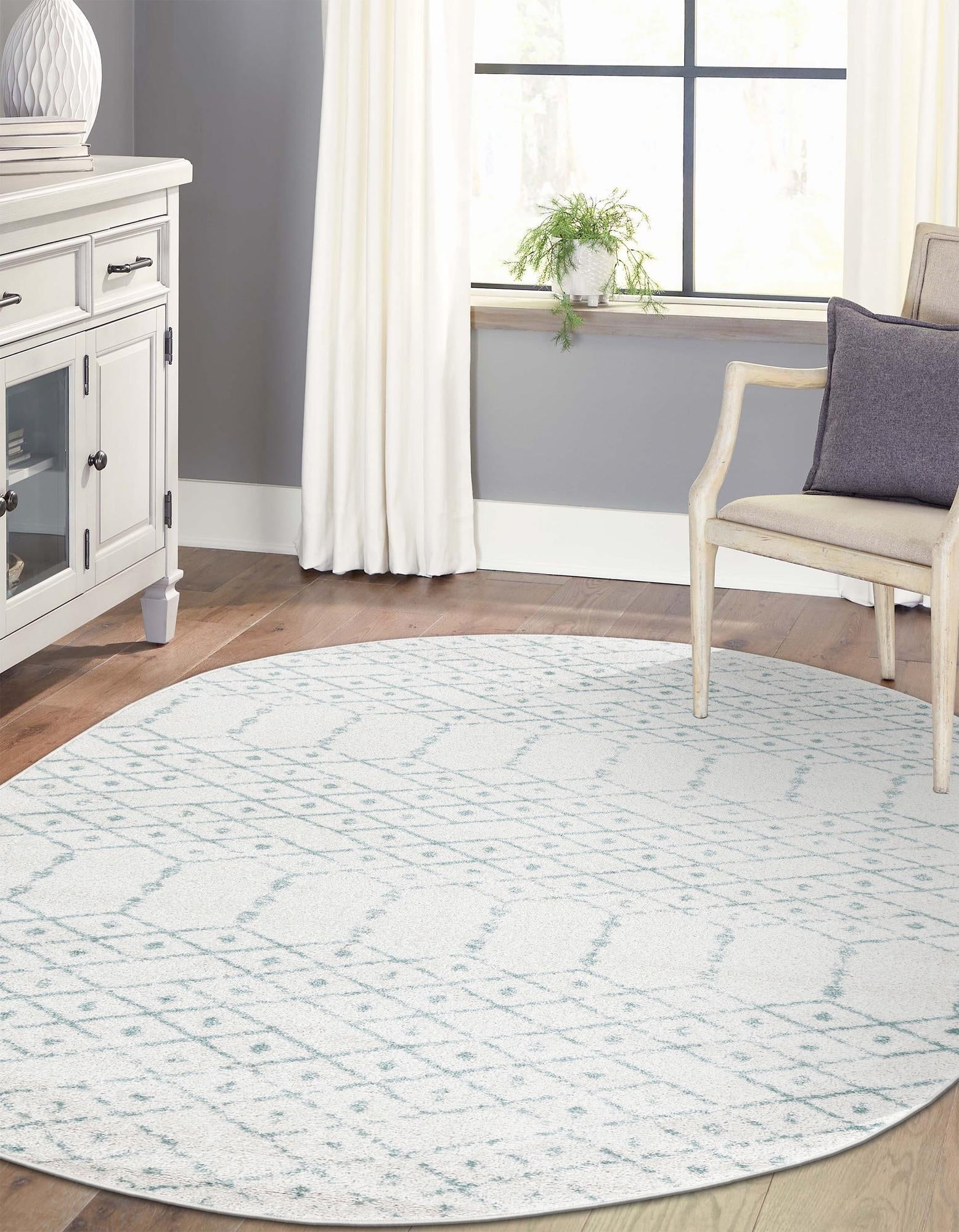 Marrakesh Lattice Collection Area Rug - Casablanca (Ivory Aqua)