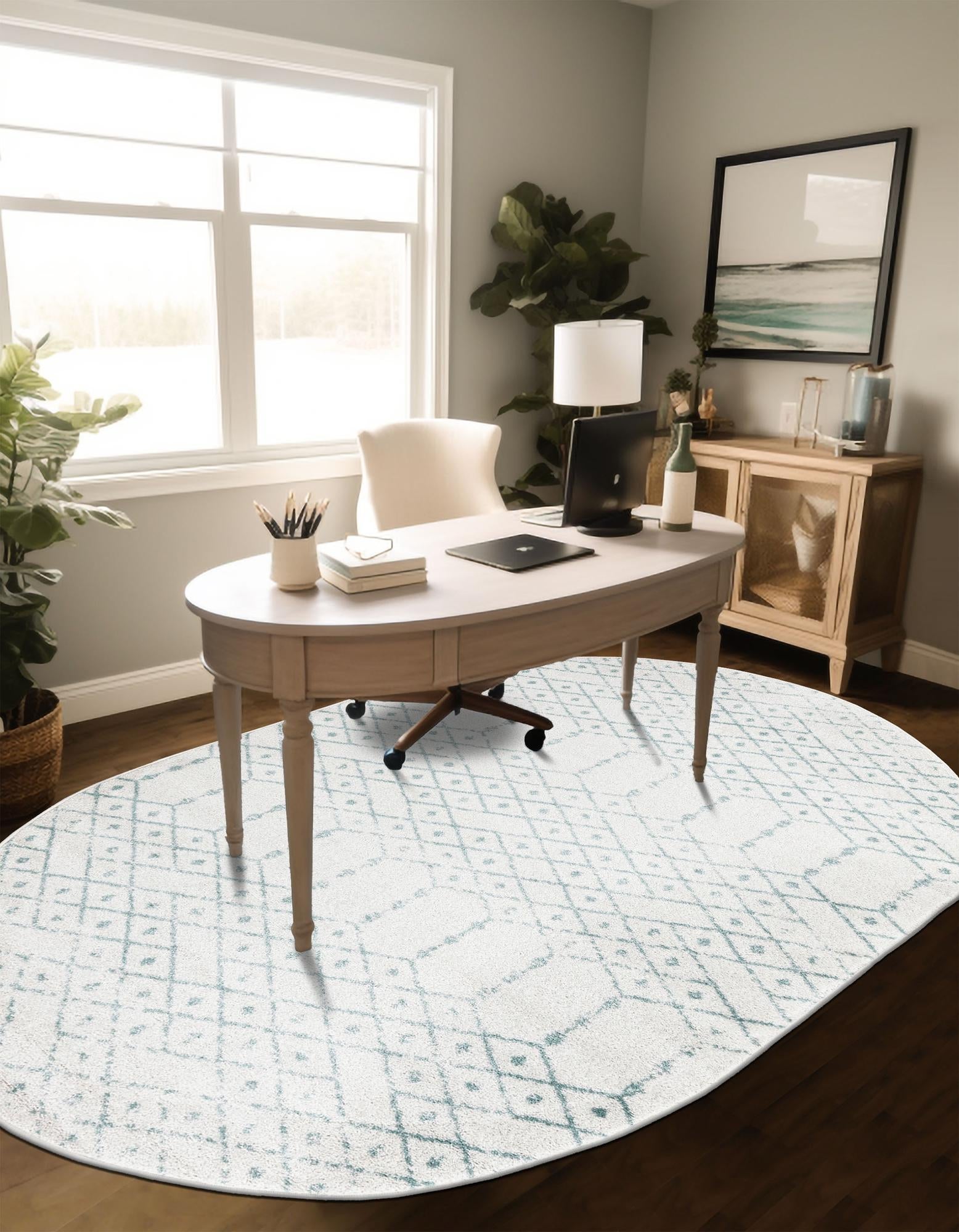 Marrakesh Lattice Collection Area Rug - Casablanca (Ivory Aqua)