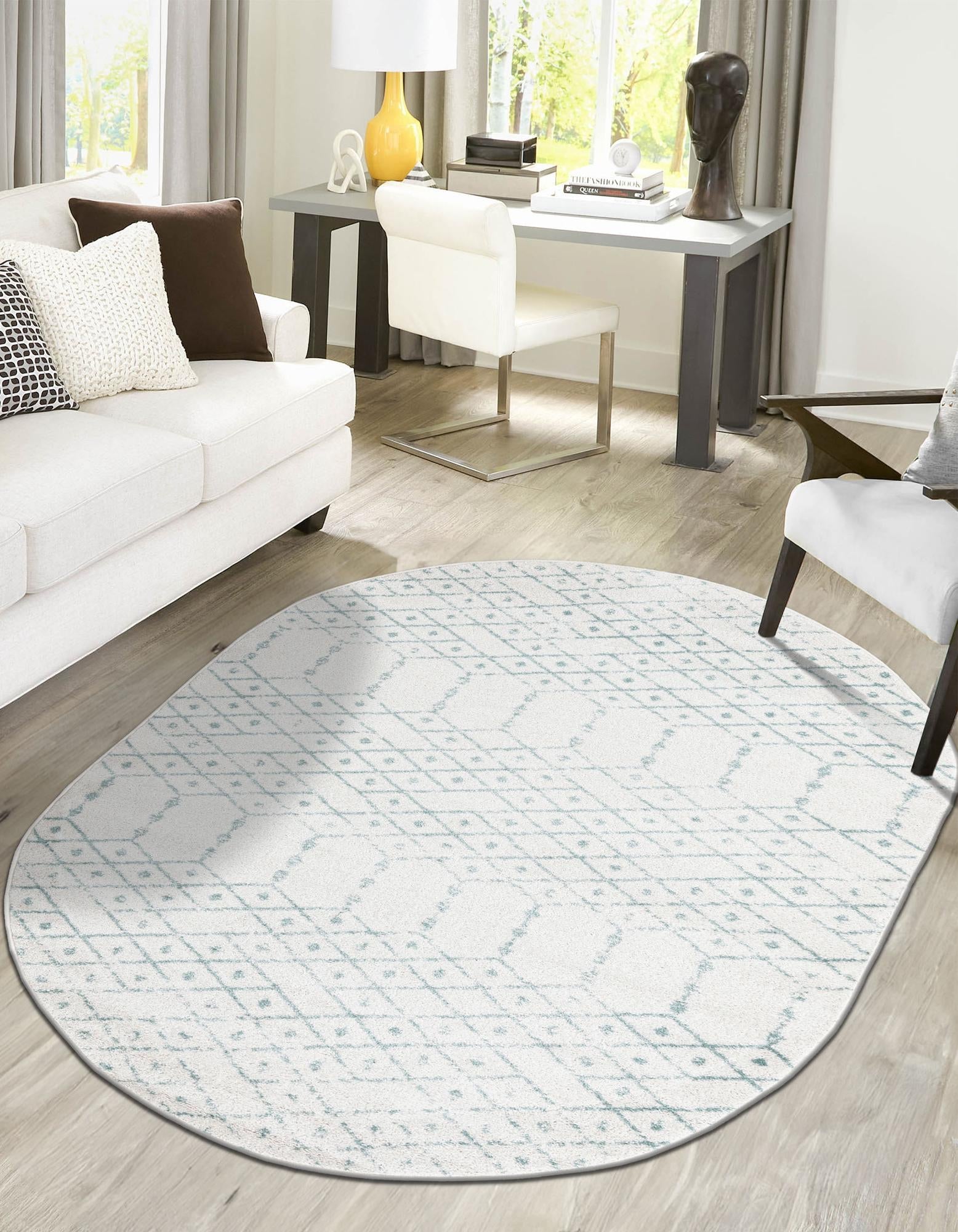 Marrakesh Lattice Collection Area Rug - Casablanca (Ivory Aqua)