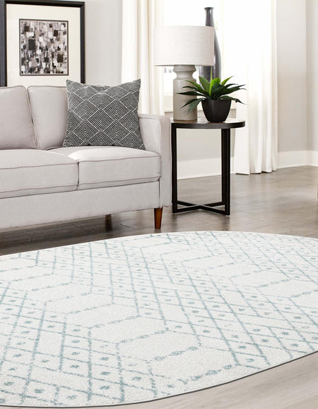 Marrakesh Lattice Collection Area Rug - Casablanca (Ivory Aqua)