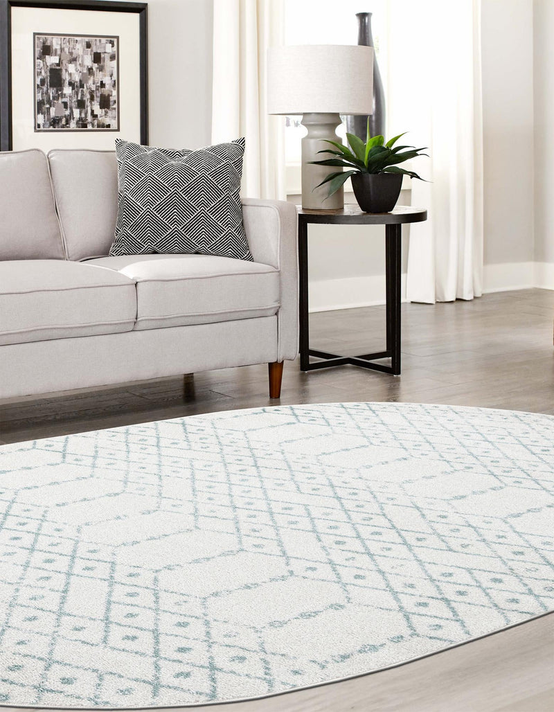 Marrakesh Lattice Collection Area Rug - Casablanca (Ivory Aqua) Oval Ivory Aqua  lifestyle 55