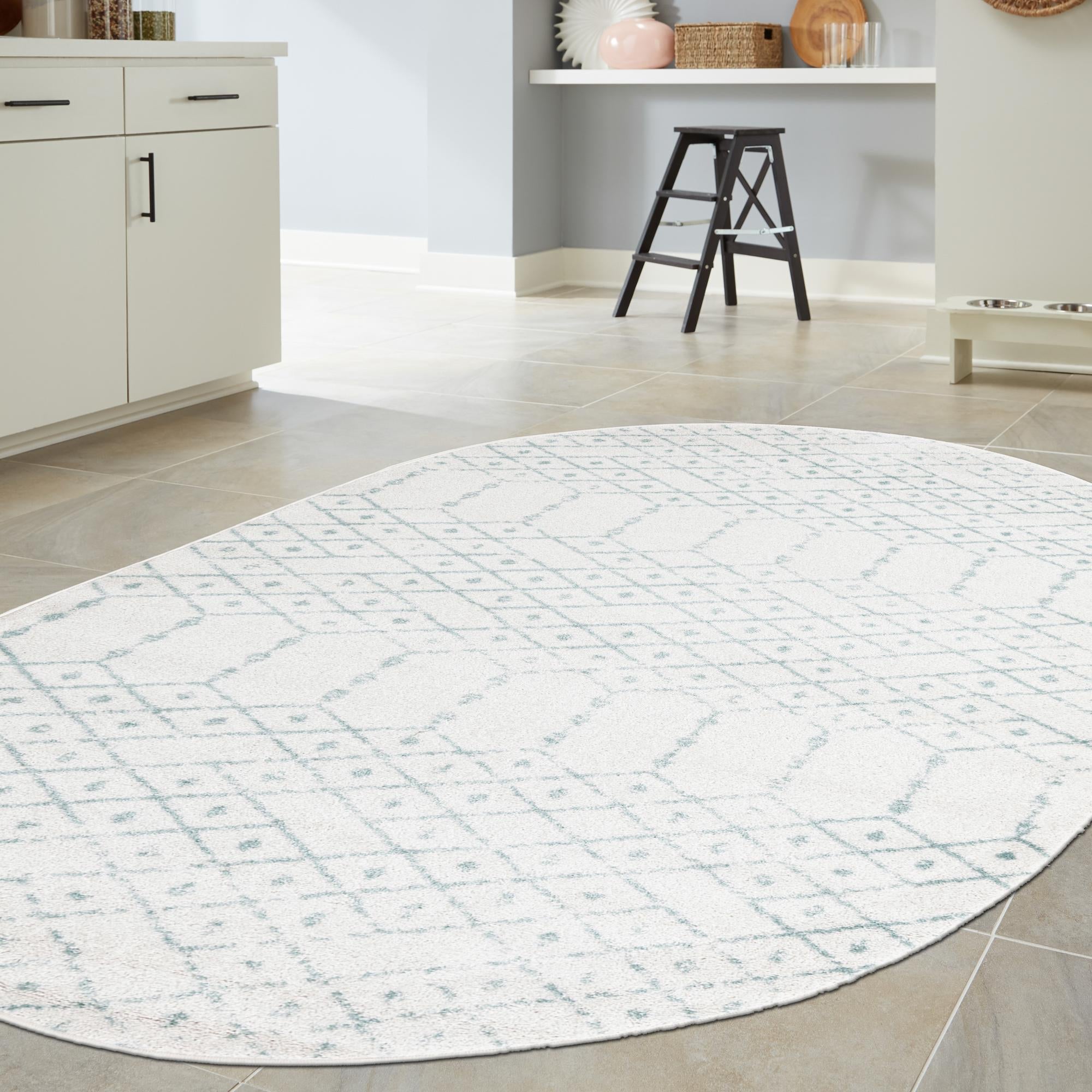 Marrakesh Lattice Collection Area Rug - Casablanca (Ivory Aqua)