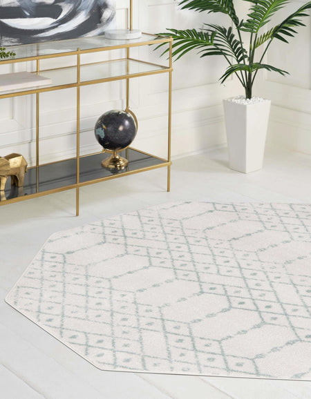 Marrakesh Lattice Collection Area Rug - Casablanca (Ivory Aqua)