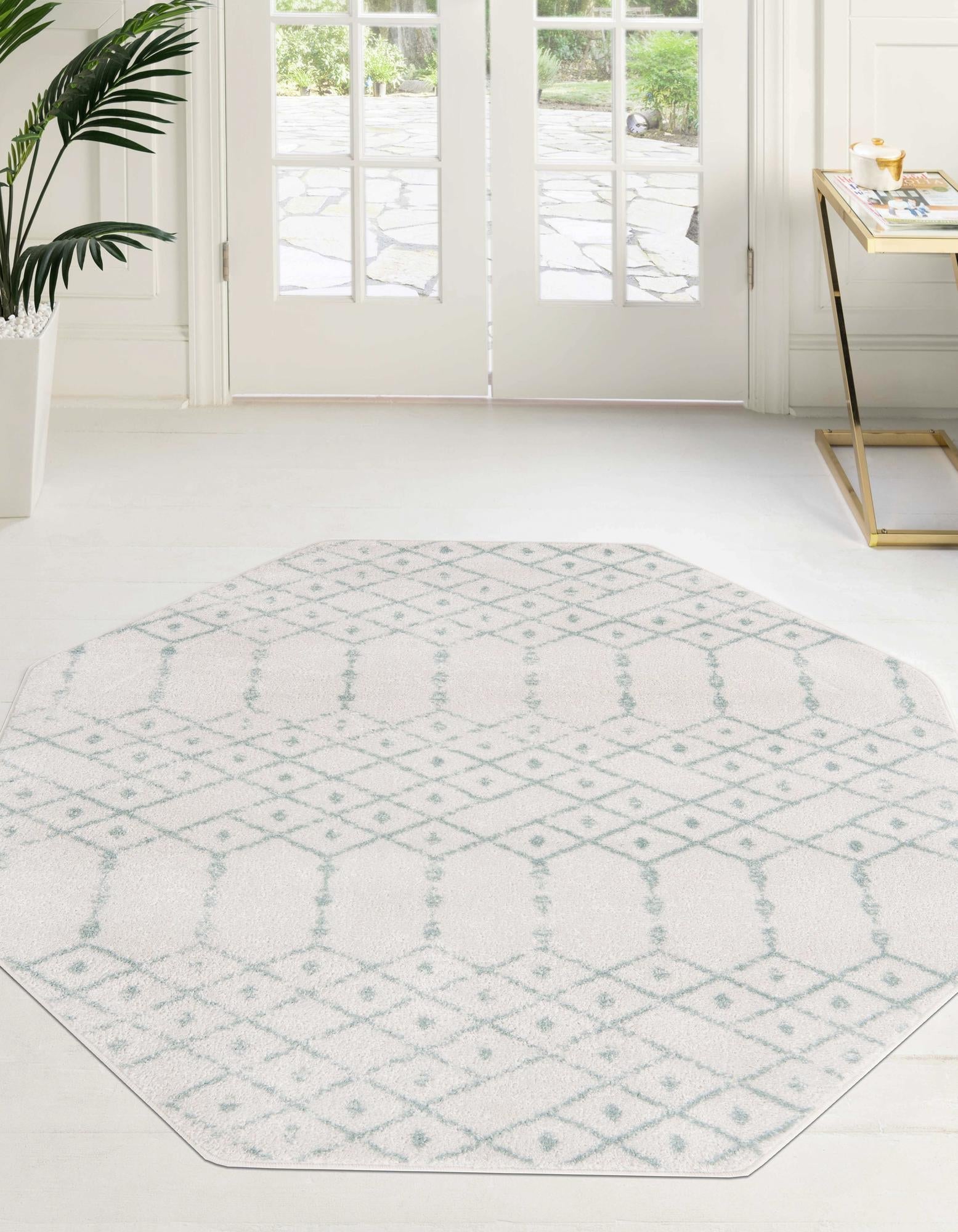 Marrakesh Lattice Collection Area Rug - Casablanca (Ivory Aqua)