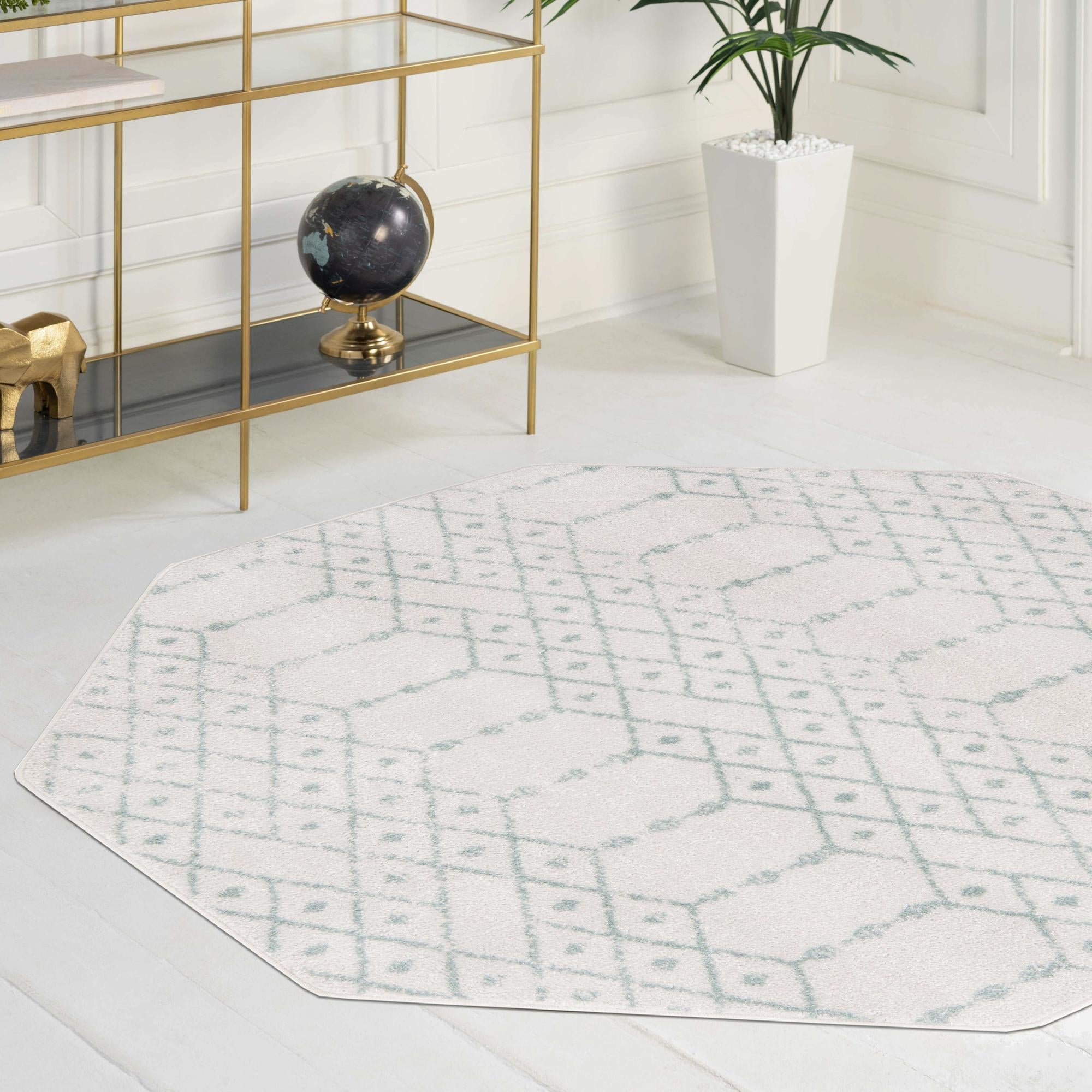 Marrakesh Lattice Collection Area Rug - Casablanca (Ivory Aqua)