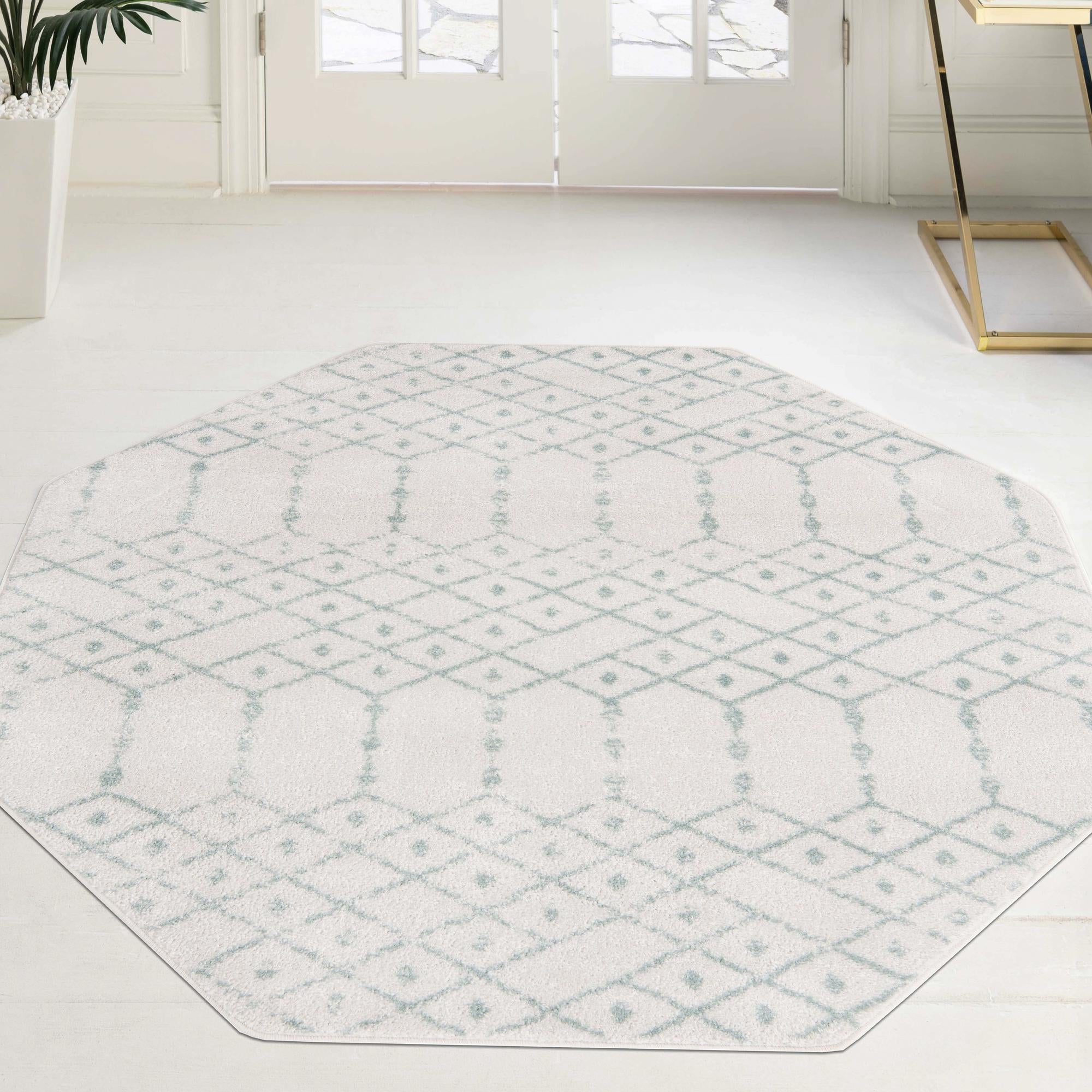 Marrakesh Lattice Collection Area Rug - Casablanca (Ivory Aqua)