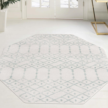 Marrakesh Lattice Collection Area Rug - Casablanca (Ivory Aqua)