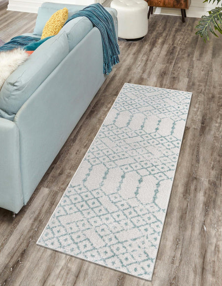 Marrakesh Lattice Collection Area Rug - Casablanca (Ivory Aqua)