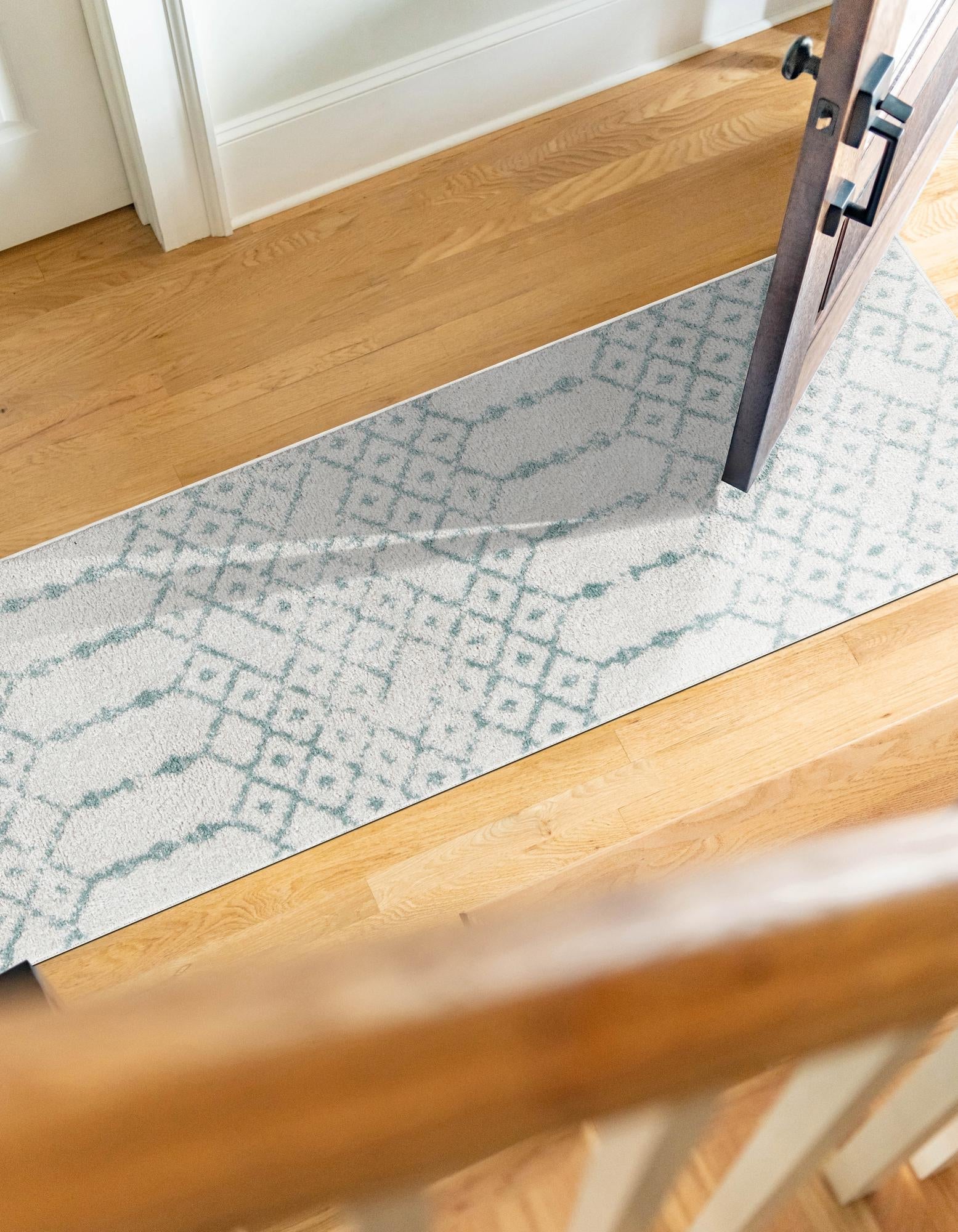 Marrakesh Lattice Collection Area Rug - Casablanca (Ivory Aqua)