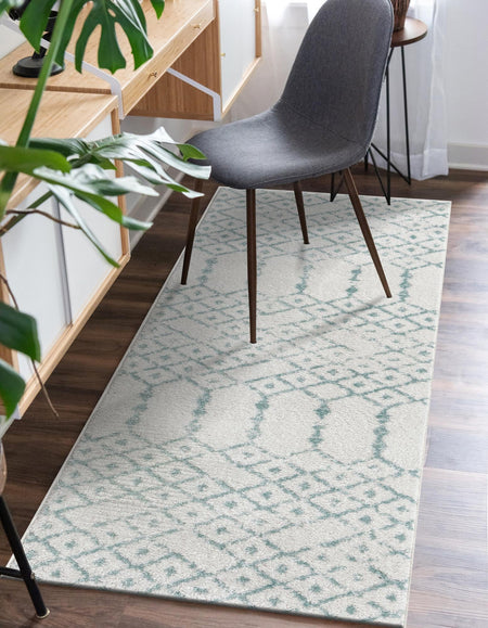 Marrakesh Lattice Collection Area Rug - Casablanca (Ivory Aqua)