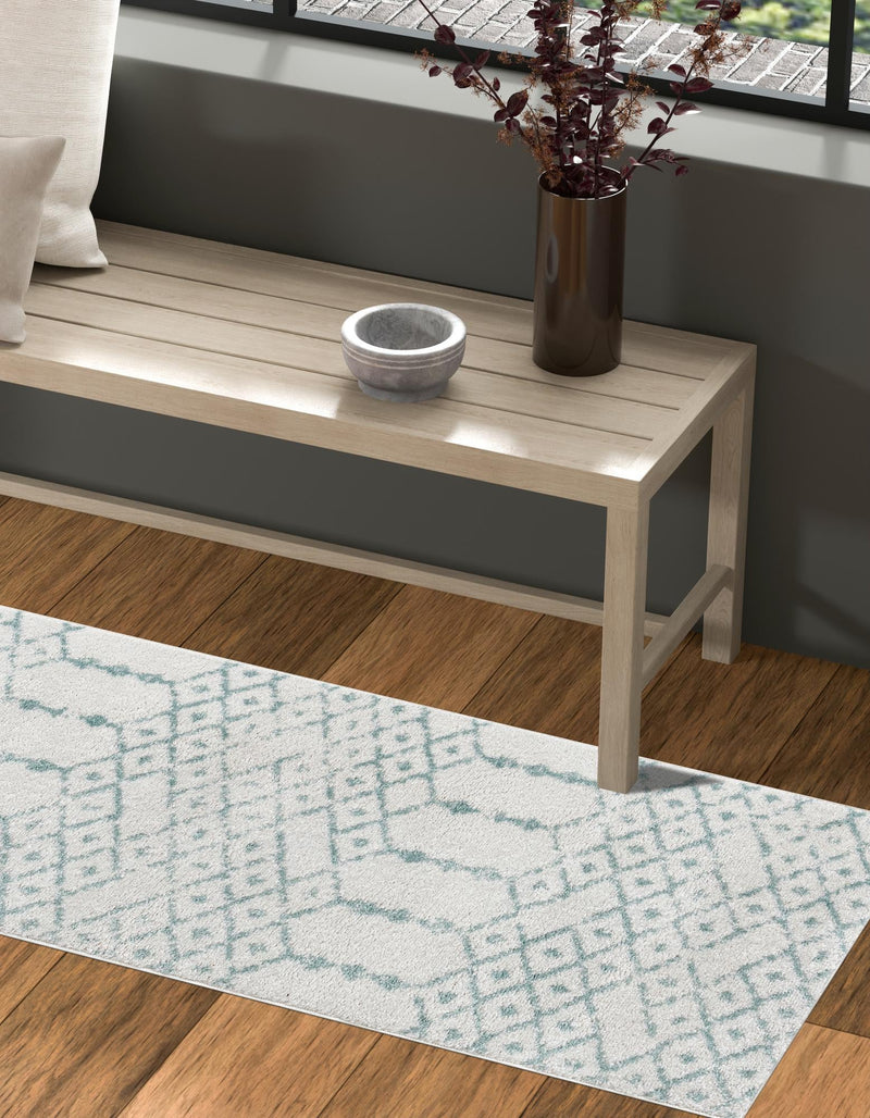 Marrakesh Lattice Collection Area Rug - Casablanca (Ivory Aqua) Runner Ivory Aqua  lifestyle 56