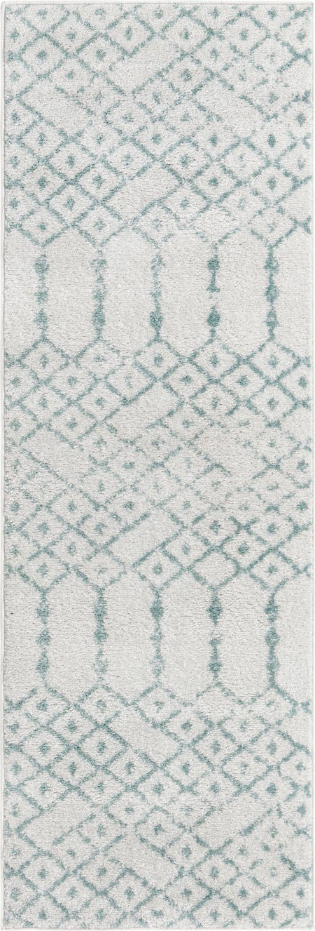 Marrakesh Lattice Collection Area Rug - Casablanca (Ivory Aqua)