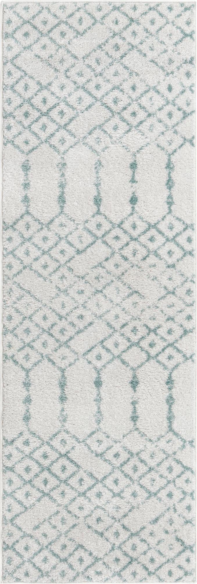 Marrakesh Lattice Collection Area Rug - Casablanca (Ivory Aqua) Runner Ivory Aqua  lifestyle 28