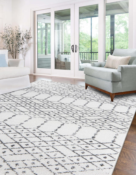 Marrakesh Lattice Collection Area Rug - Casablanca (Ivory Black)