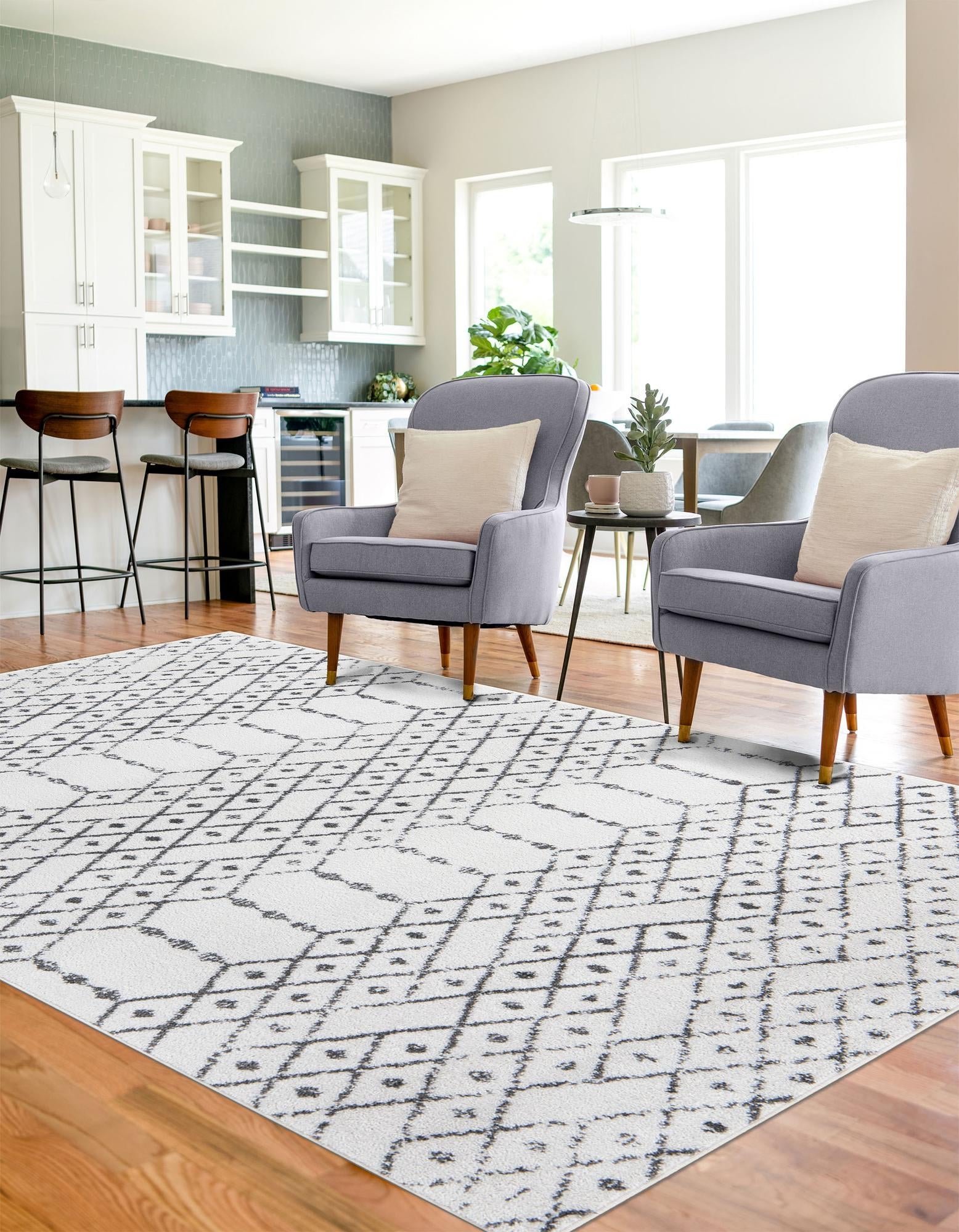 Marrakesh Lattice Collection Area Rug - Casablanca (Ivory Black)