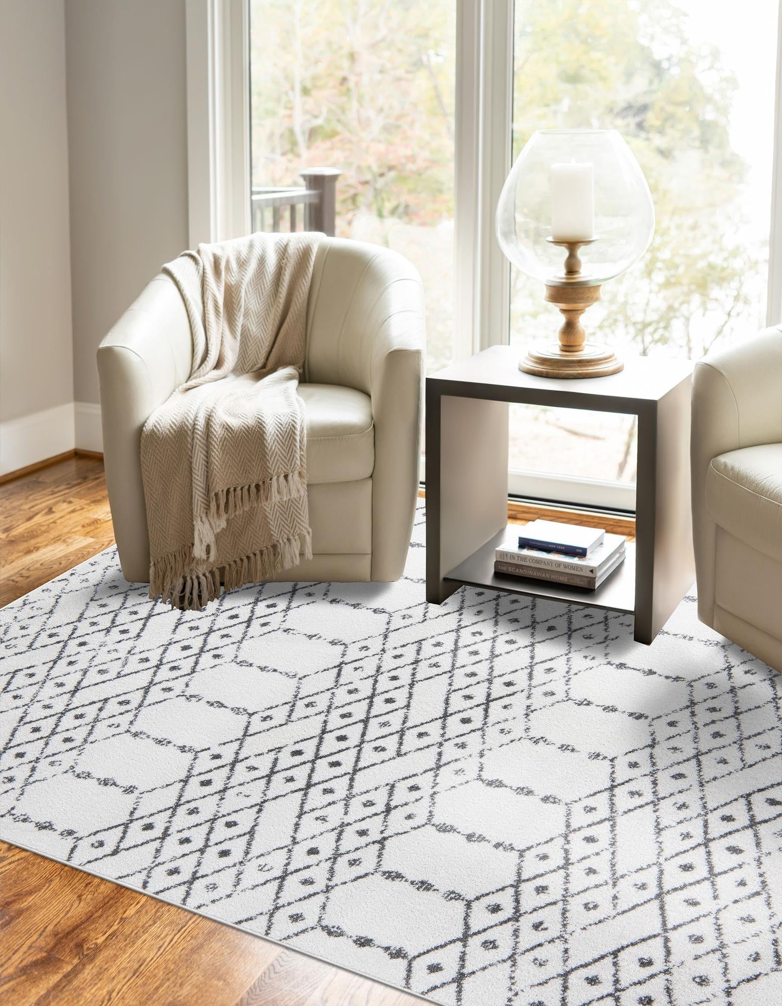 Marrakesh Lattice Collection Area Rug - Casablanca (Ivory Black)