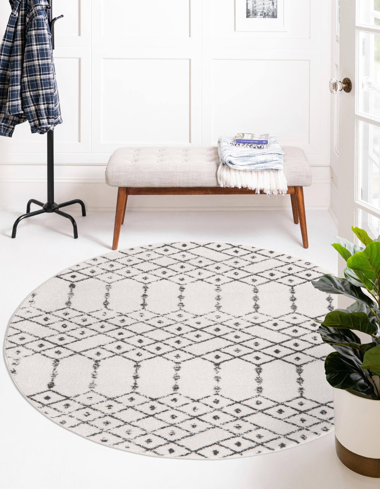 Marrakesh Lattice Collection Area Rug - Casablanca (Ivory Black)