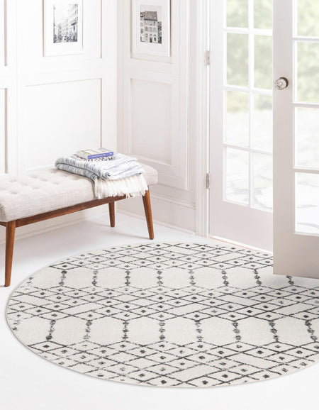 Marrakesh Lattice Collection Area Rug - Casablanca (Ivory Black)