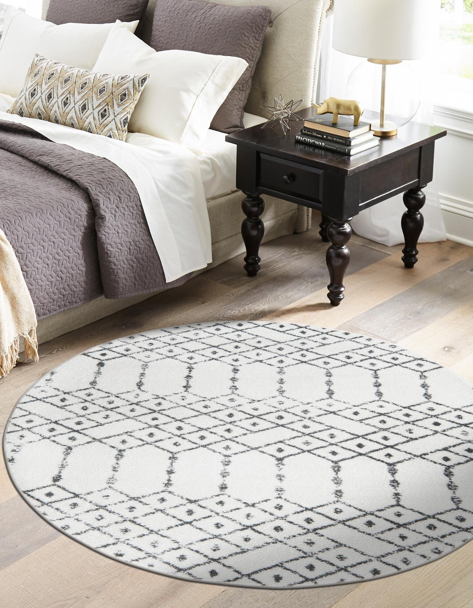 Marrakesh Lattice Collection Area Rug - Casablanca (Ivory Black)