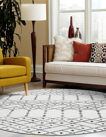 Marrakesh Lattice Collection Area Rug - Casablanca (Ivory Black)