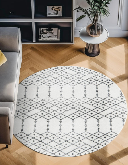 Marrakesh Lattice Collection Area Rug - Casablanca (Ivory Black)