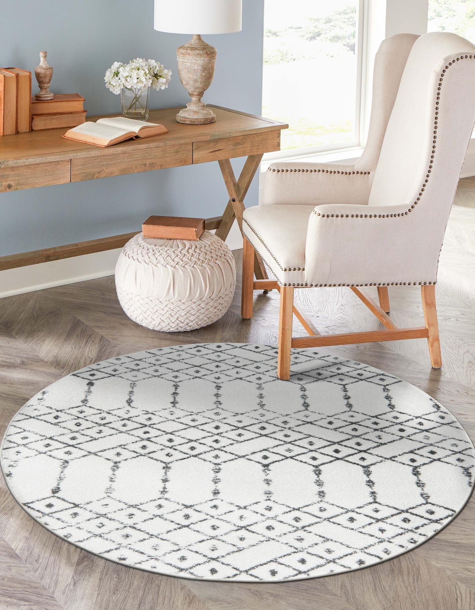 Marrakesh Lattice Collection Area Rug - Casablanca (Ivory Black)