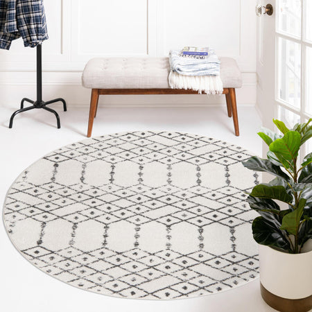 Marrakesh Lattice Collection Area Rug - Casablanca (Ivory Black)