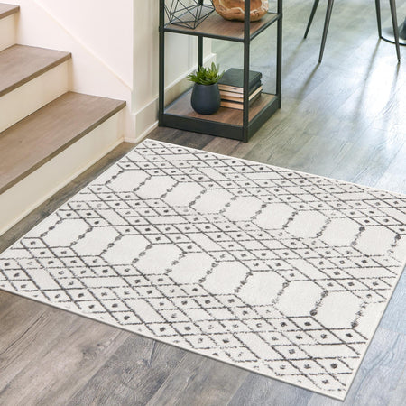 Marrakesh Lattice Collection Area Rug - Casablanca (Ivory Black)