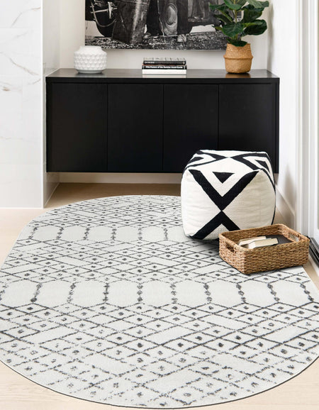 Marrakesh Lattice Collection Area Rug - Casablanca (Ivory Black)