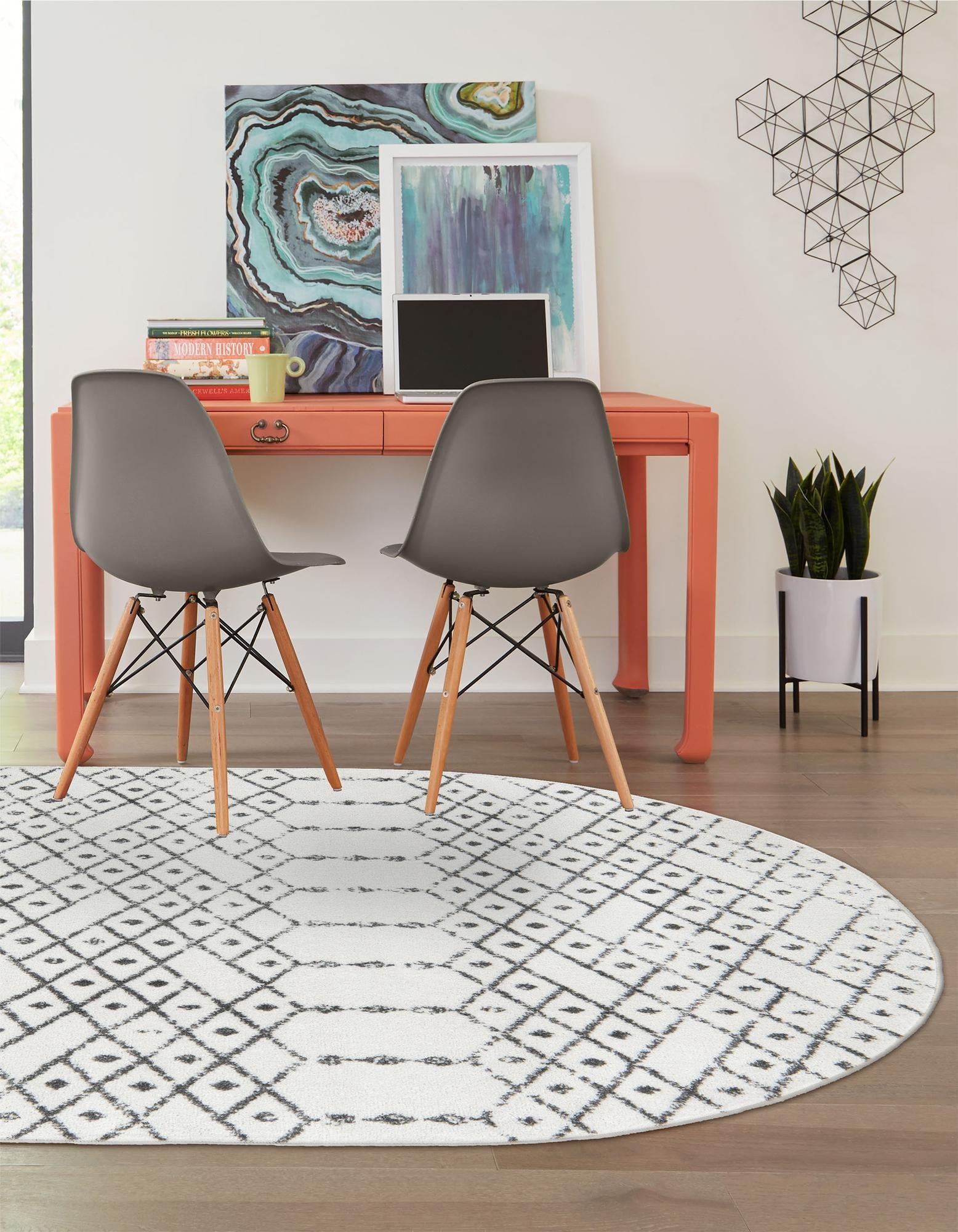 Marrakesh Lattice Collection Area Rug - Casablanca (Ivory Black)