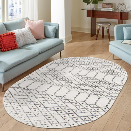 Marrakesh Lattice Collection Area Rug - Casablanca (Ivory Black)