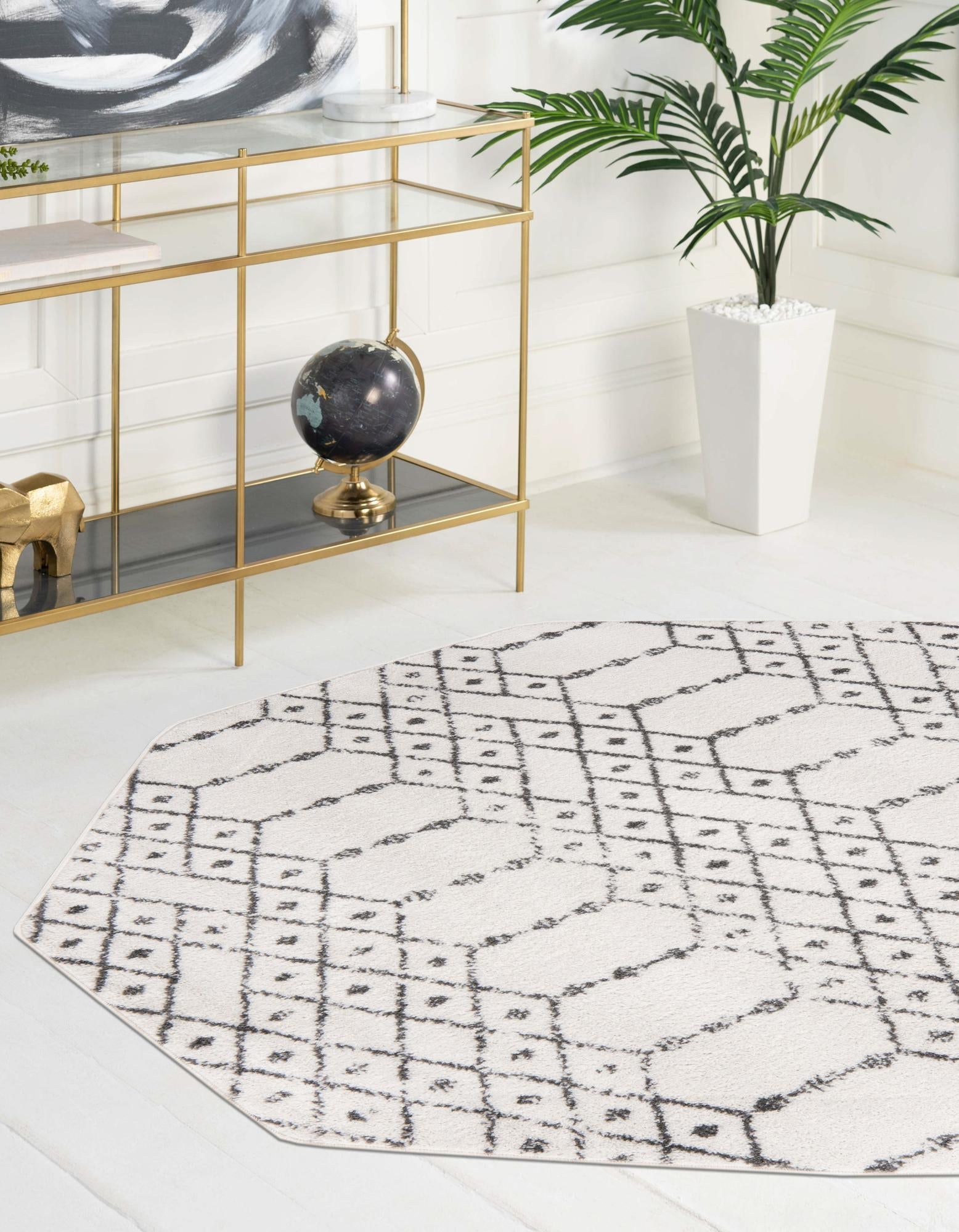 Marrakesh Lattice Collection Area Rug - Casablanca (Ivory Black)