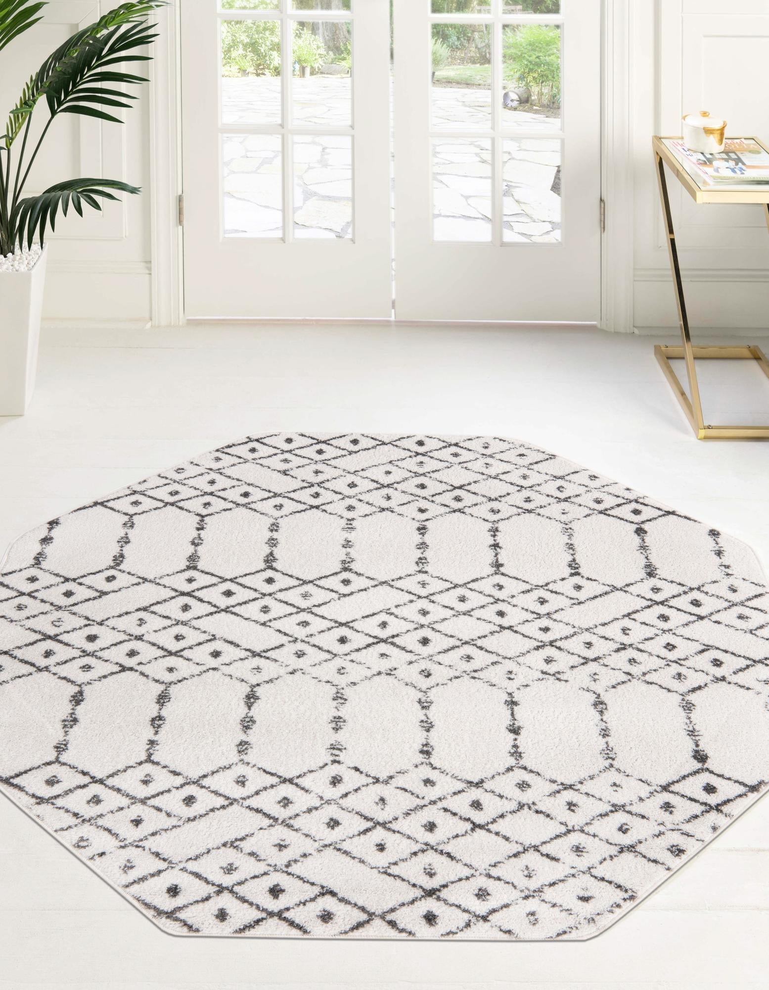 Marrakesh Lattice Collection Area Rug - Casablanca (Ivory Black)