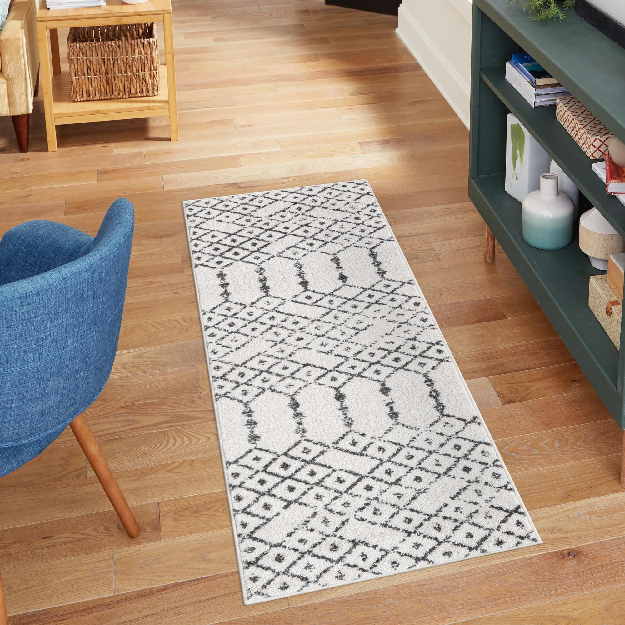 Marrakesh Lattice Collection Area Rug - Casablanca (Ivory Black)