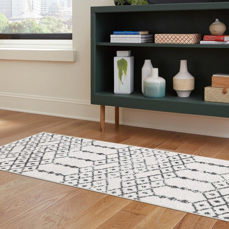 Marrakesh Lattice Collection Area Rug - Casablanca (Ivory Black)