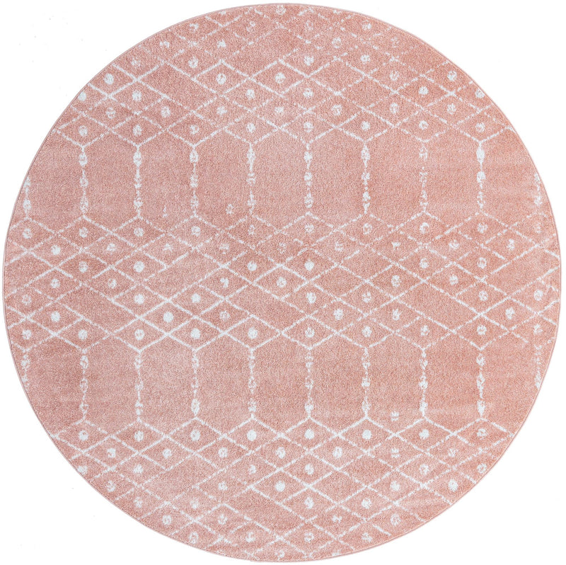 Marrakesh Lattice Collection Area Rug - Casablanca (Rose Pink) Round Rose Pink  lifestyle 22