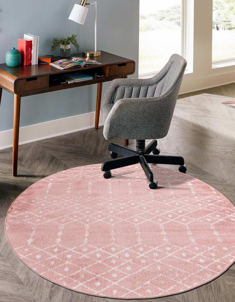 Marrakesh Lattice Collection Area Rug - Casablanca (Rose Pink) Round Rose Pink  lifestyle 39