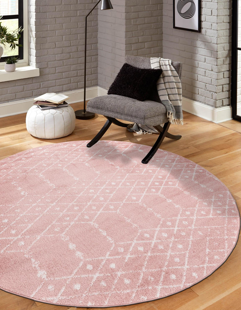 Marrakesh Lattice Collection Area Rug - Casablanca (Rose Pink) Round Rose Pink  lifestyle 42