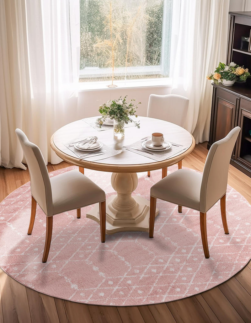 Marrakesh Lattice Collection Area Rug - Casablanca (Rose Pink) Round Rose Pink  lifestyle 48