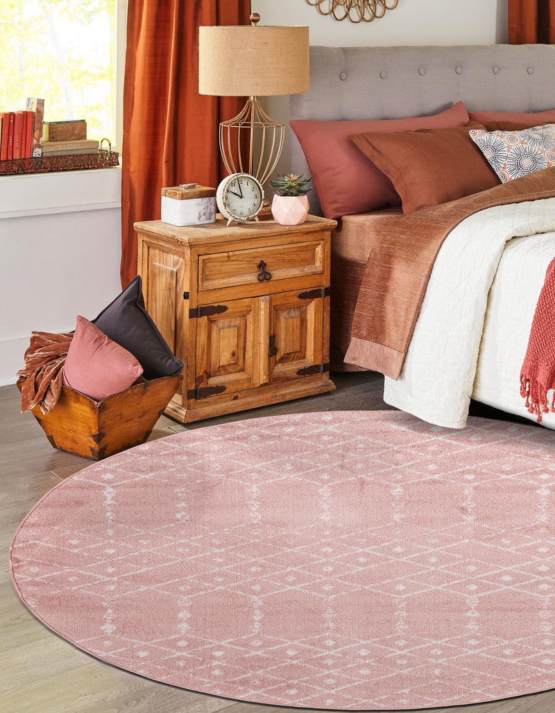 Marrakesh Lattice Collection Area Rug - Casablanca (Rose Pink) Round Rose Pink  lifestyle 57