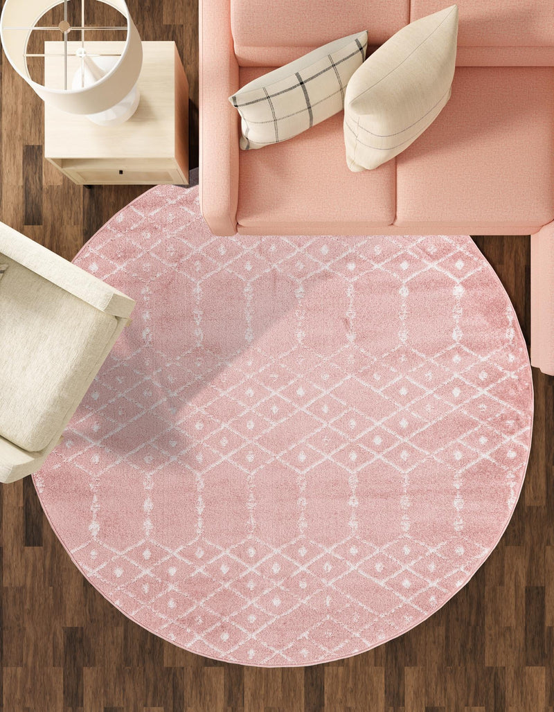 Marrakesh Lattice Collection Area Rug - Casablanca (Rose Pink) Round Rose Pink  lifestyle 60