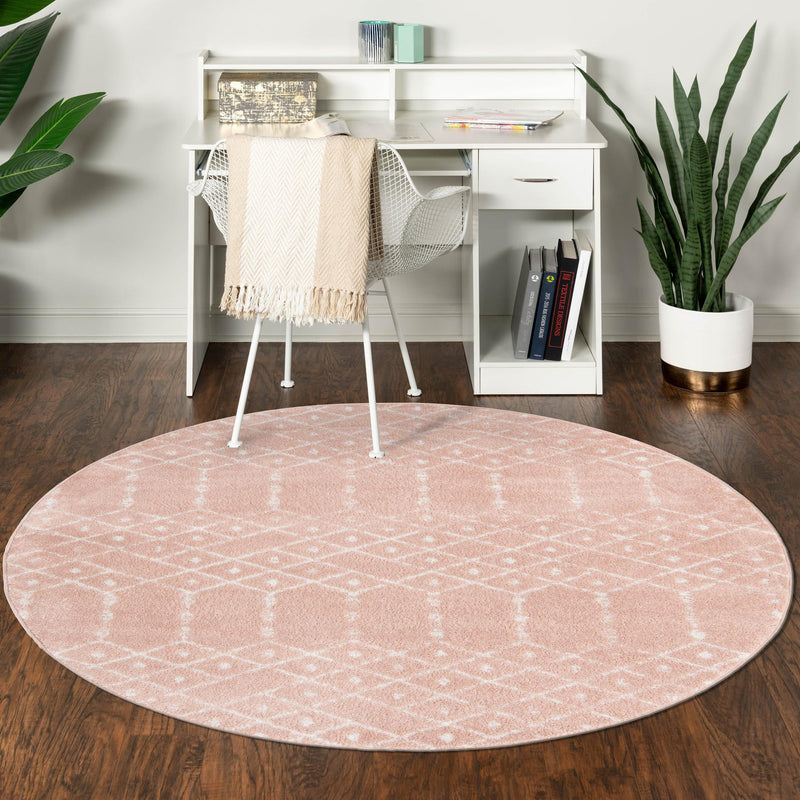 Marrakesh Lattice Collection Area Rug - Casablanca (Rose Pink) Round Rose Pink  lifestyle 103