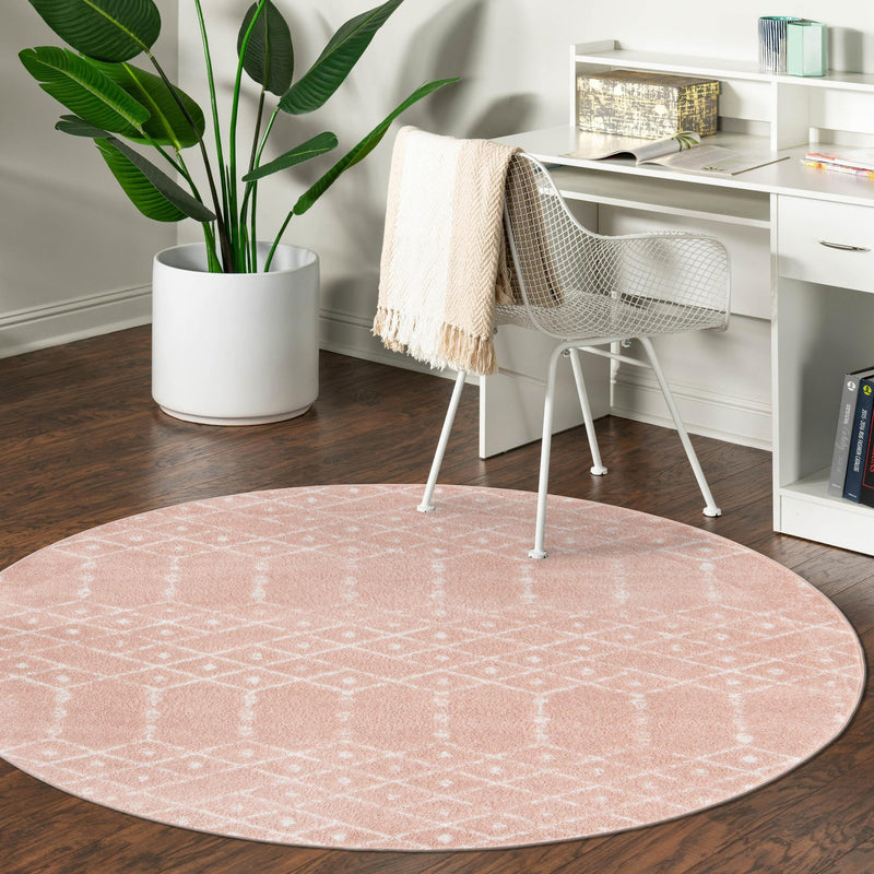 Marrakesh Lattice Collection Area Rug - Casablanca (Rose Pink) Round Rose Pink  lifestyle 108