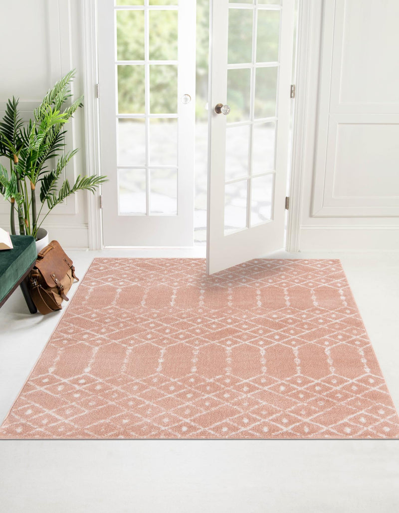 Marrakesh Lattice Collection Area Rug - Casablanca (Rose Pink) Square Rose Pink  lifestyle 28