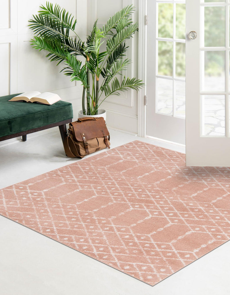 Marrakesh Lattice Collection Area Rug - Casablanca (Rose Pink) Square Rose Pink  lifestyle 33